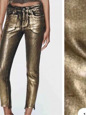 Zara Slim Straight Jeans in Metallic Gold Overwash